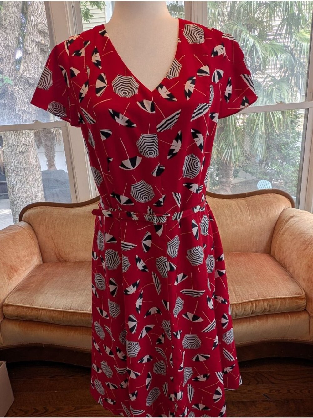 Talbots Beach Umbrella Print Mini Fit & Flare Dress Size 10 Retro 50s-inspired